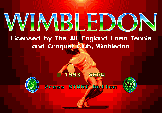 Wimbledon Championship Tennis title screen for Sega Mega Drive